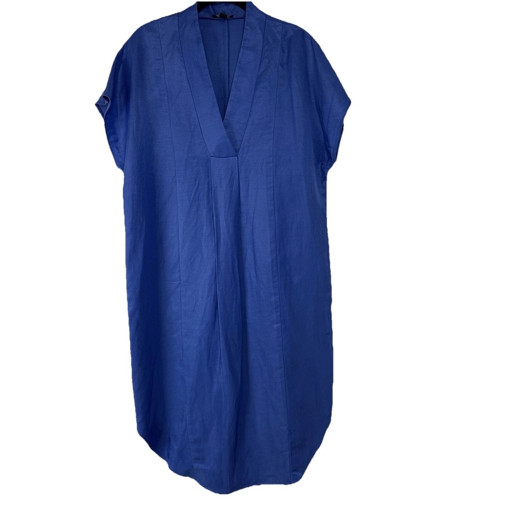 Ronen Chen Cobalt Blue Shift Dress Cupro Linen Tencel Size 6 Minimalist Coastal